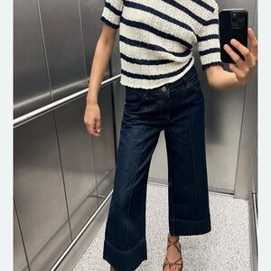 ZARA like new! Dark blue denim cropped seamed wide leg jeans. Size 8